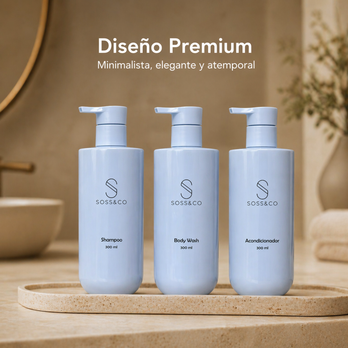 Set de 3 dispensadores recargables 300 ml – Azul cielo
