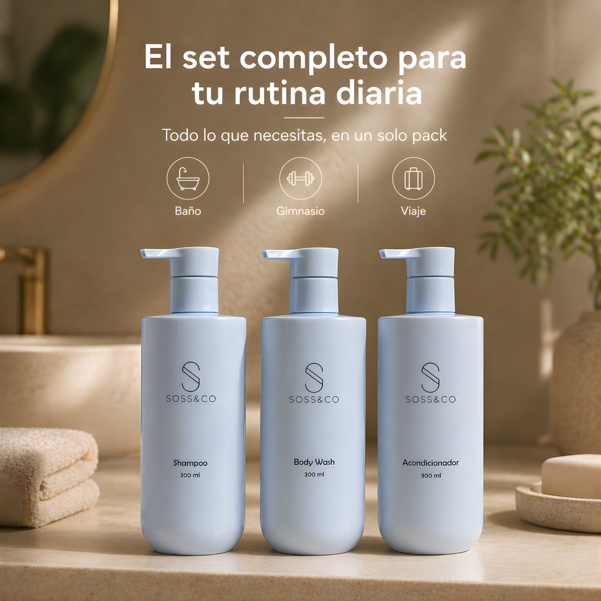 Set de 3 dispensadores recargables 300 ml – Azul cielo