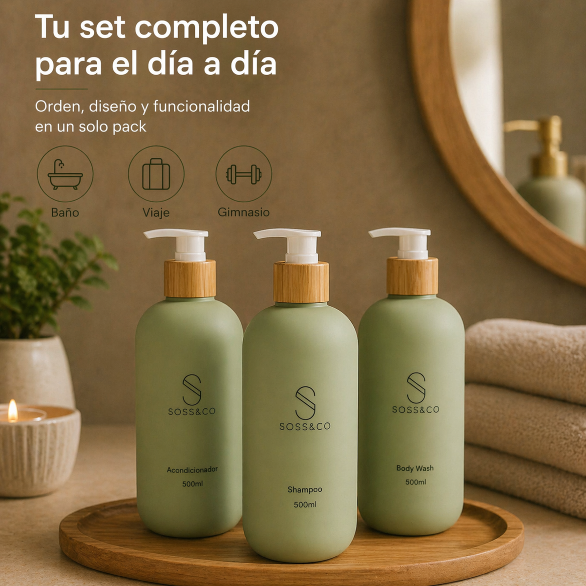Set de 3 dispensadores recargables 500 ml – Verde aguacate
