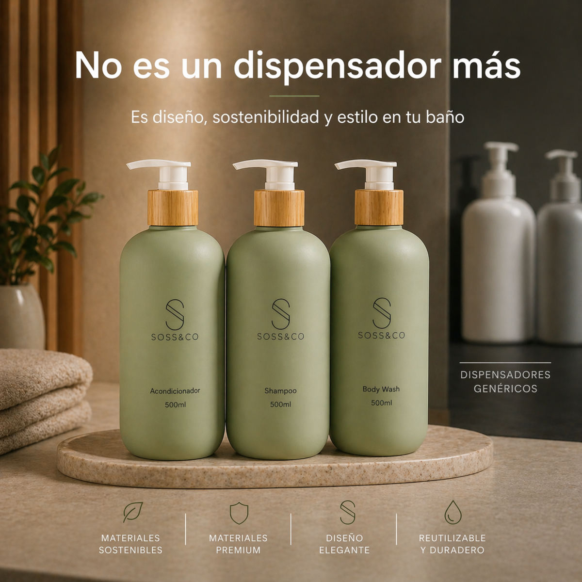 Set de 3 dispensadores recargables 500 ml – Verde aguacate