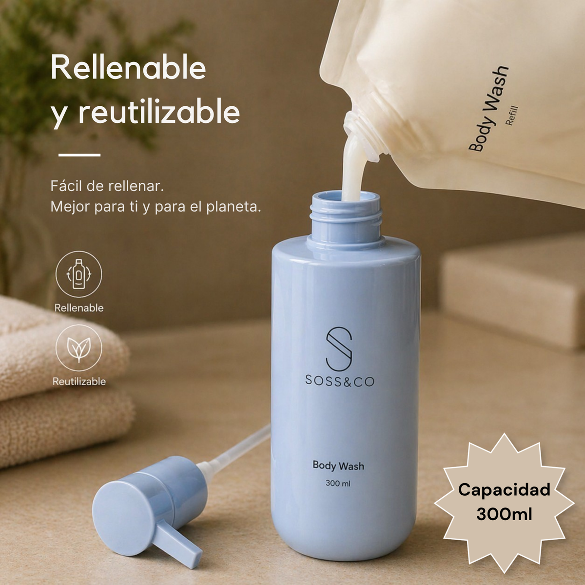Set de 3 dispensadores recargables 300 ml – Azul cielo