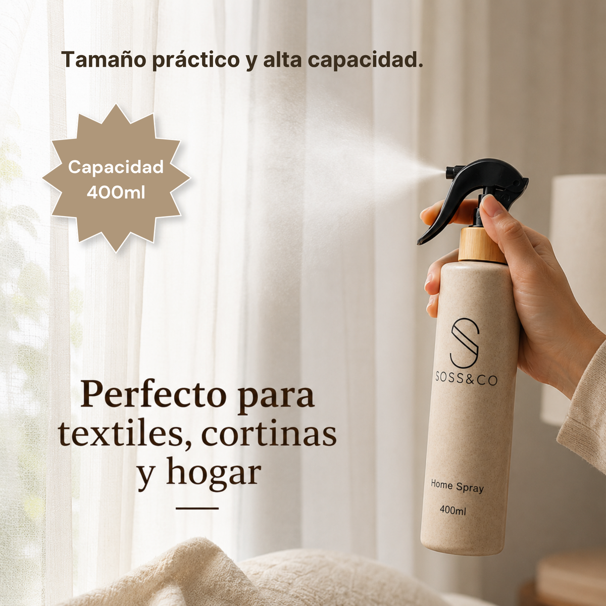 Set de 2 botellas Home Spray 400 ml con paja de trigo – Beige