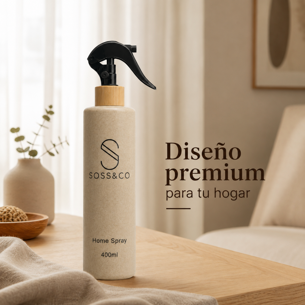 Set de 2 botellas Home Spray 400 ml con paja de trigo – Beige