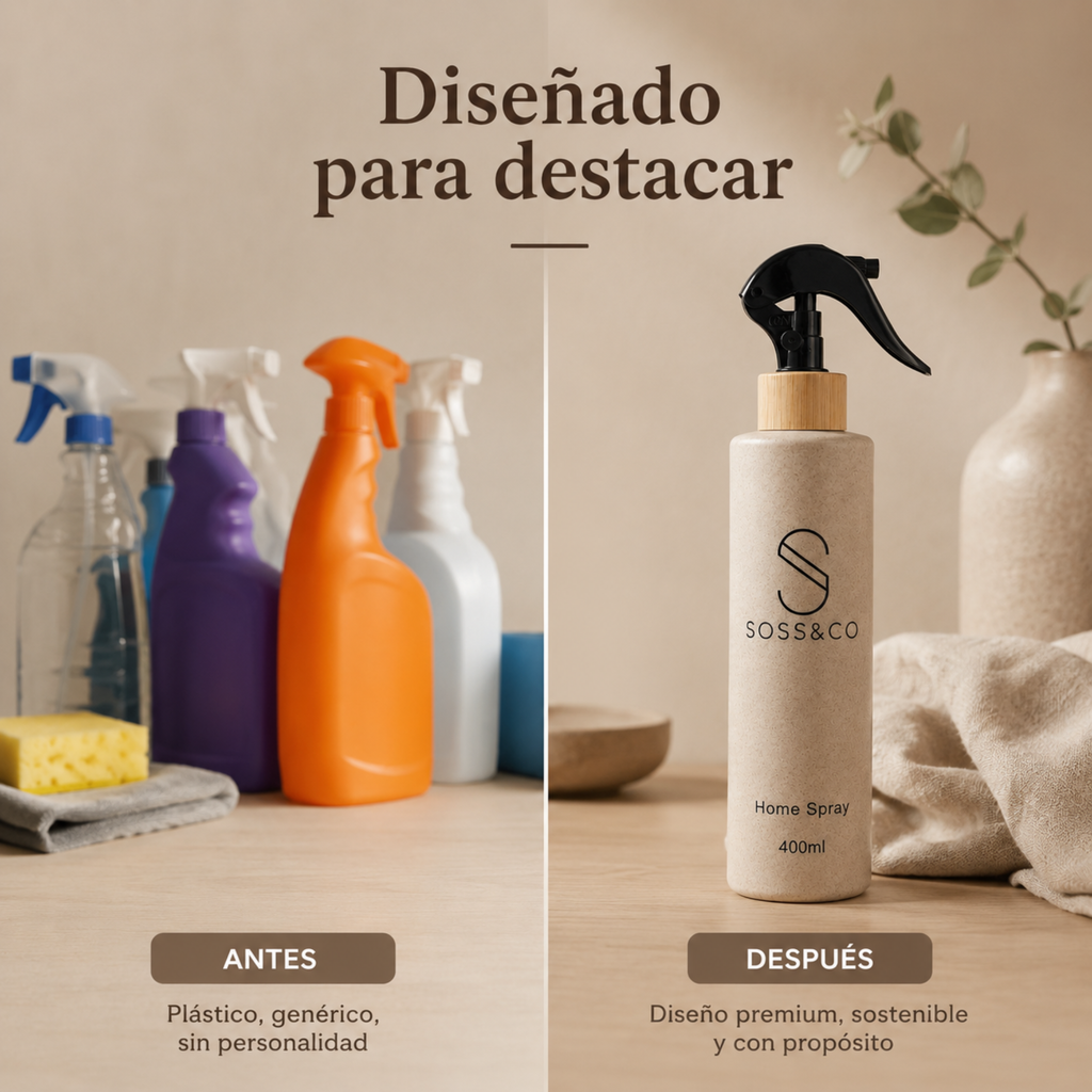 Set de 2 botellas Home Spray 400 ml con paja de trigo – Beige