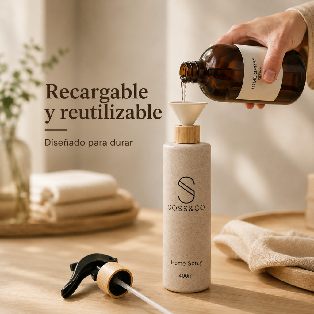 Set de 2 botellas Home Spray 400 ml con paja de trigo – Beige