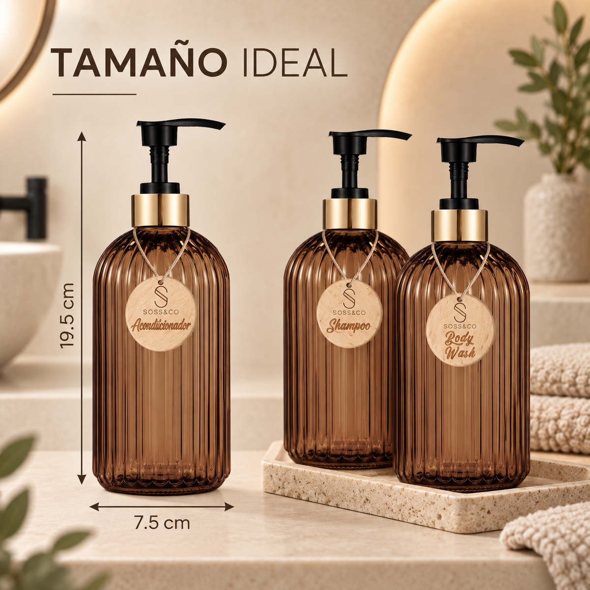 Medidas de dispensadores ámbar de 500 ml