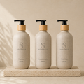 Set de 3 dispensadores recargables 500 ml con paja de trigo – Beige
