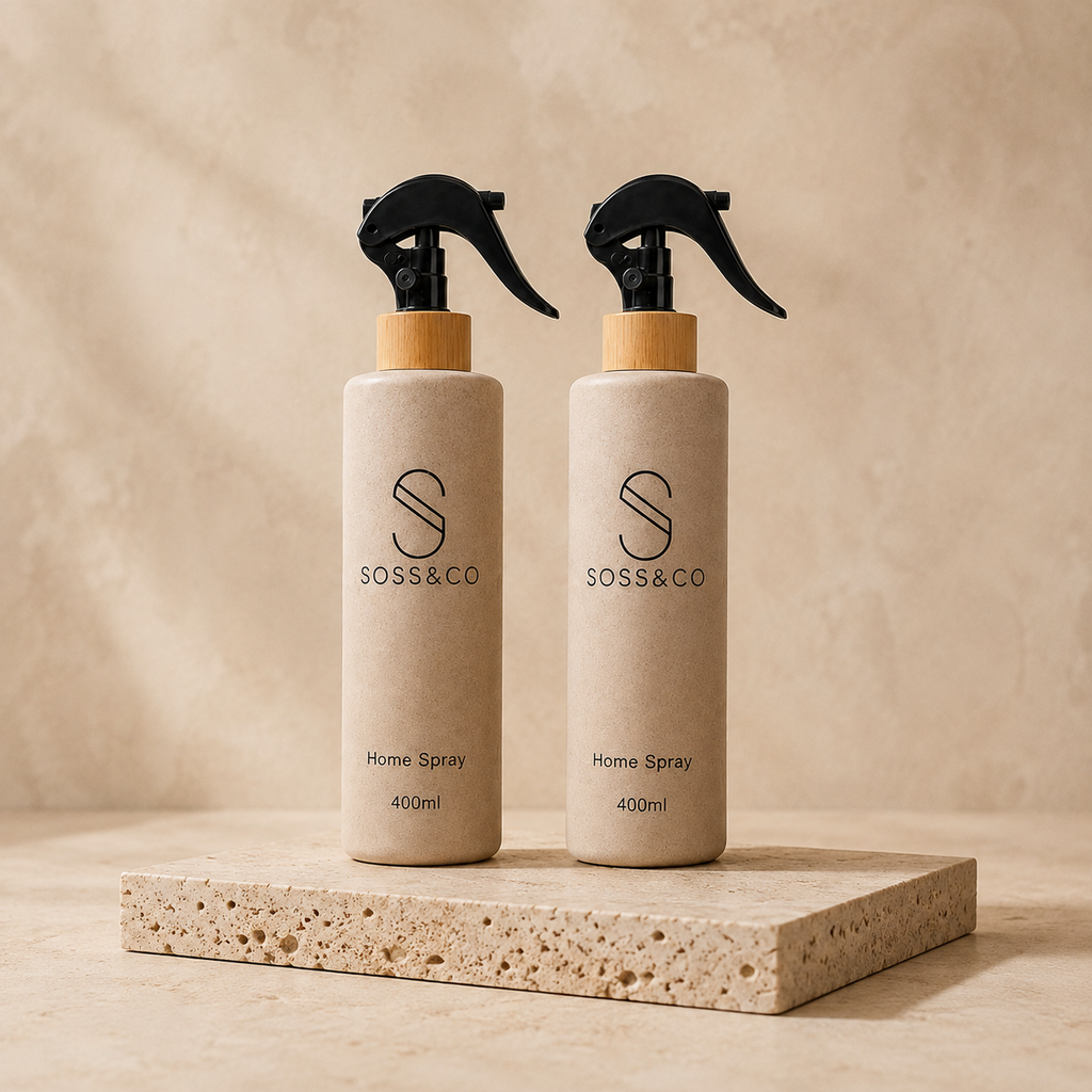 Set de 2 botellas Home Spray 400 ml con paja de trigo – Beige