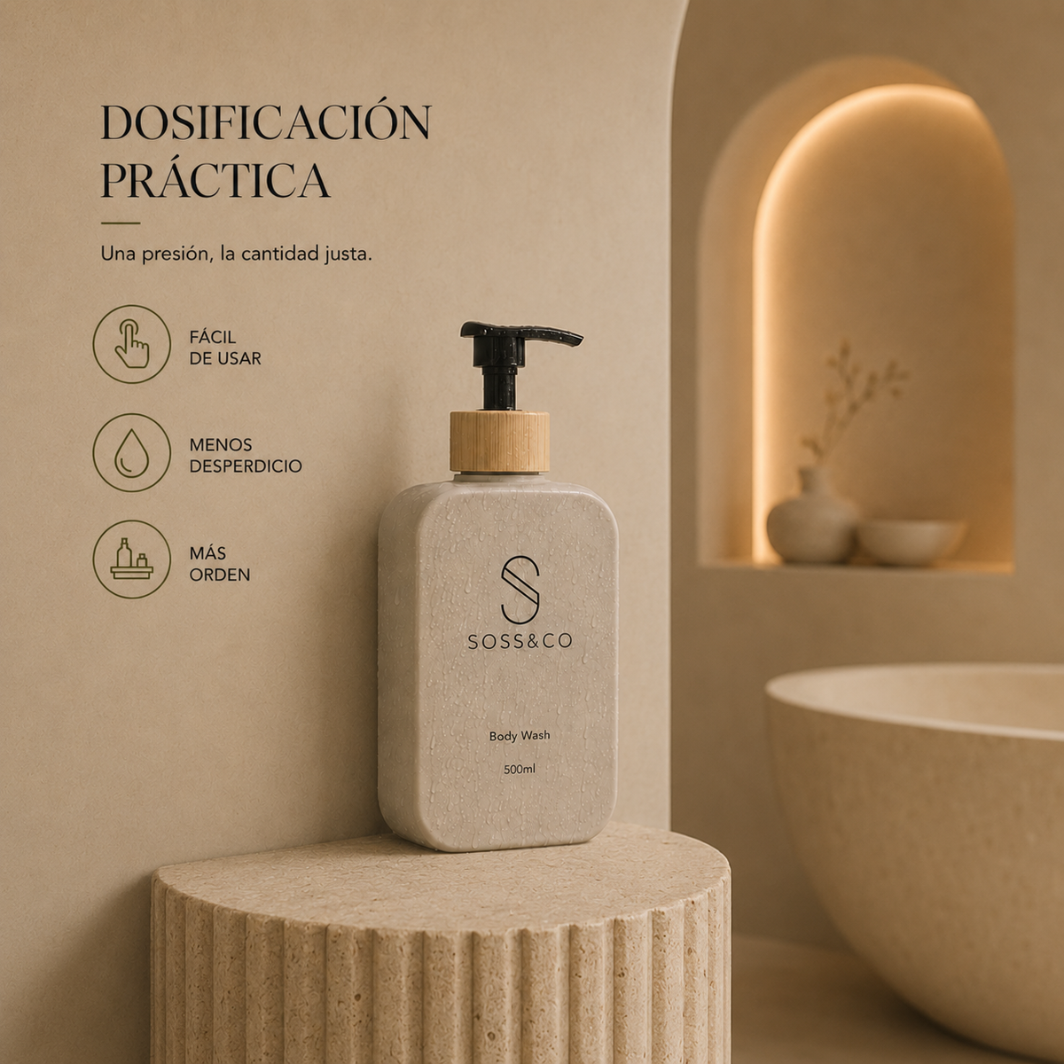 Set de 3 dispensadores recargables 500 ml – Diseño cuadrado beige