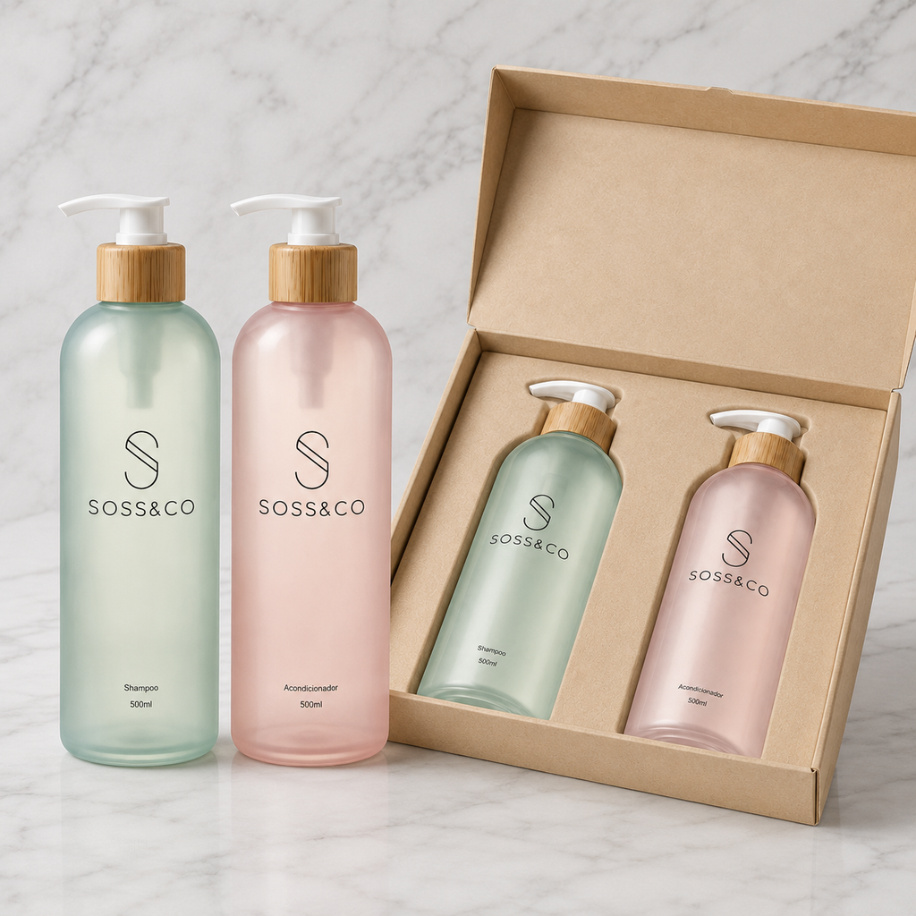 Set de 2 dispensadores de cristal recargables 500 ml – Shampoo y Acondicionador
