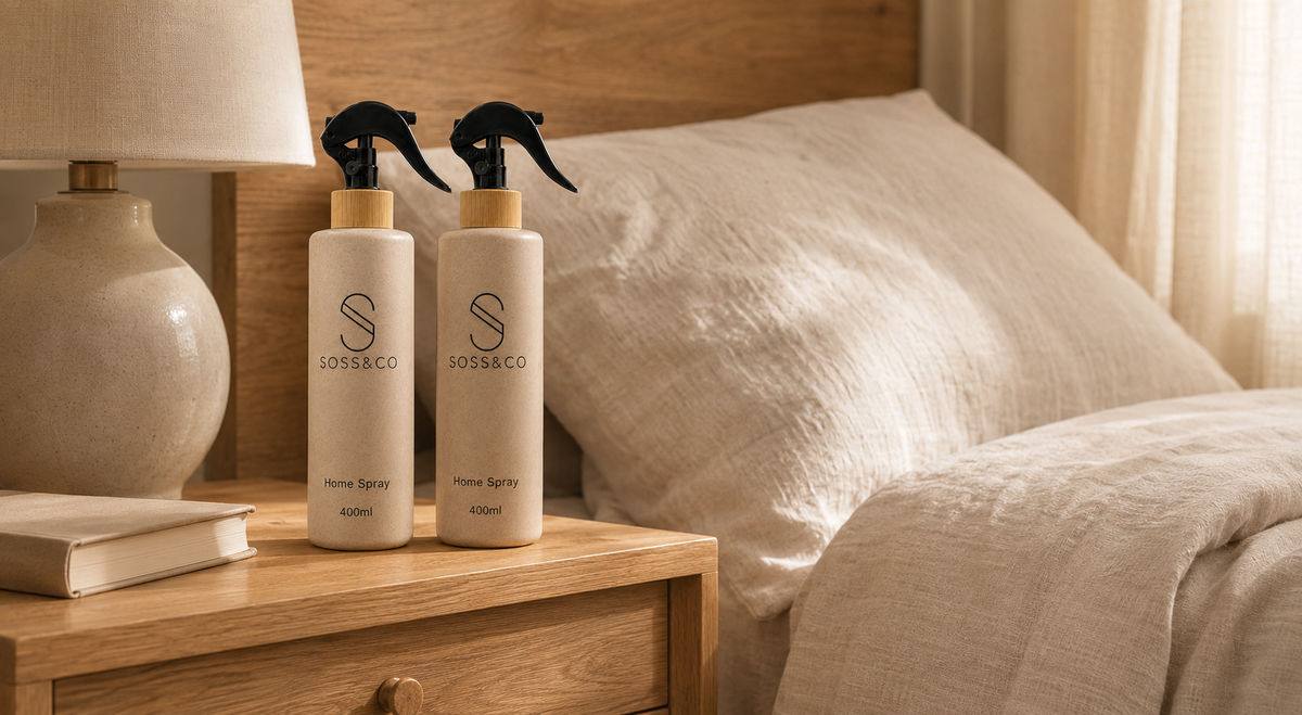 Set de 2 botellas Home Spray 400 ml con paja de trigo – Beige