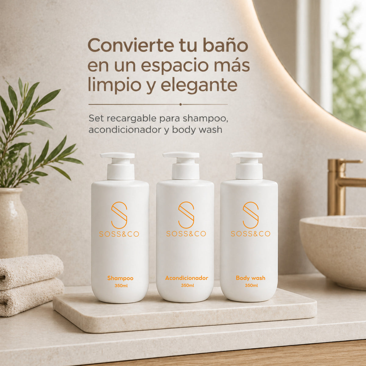 Set de 3 dispensadores recargables 350 ml – Blanco